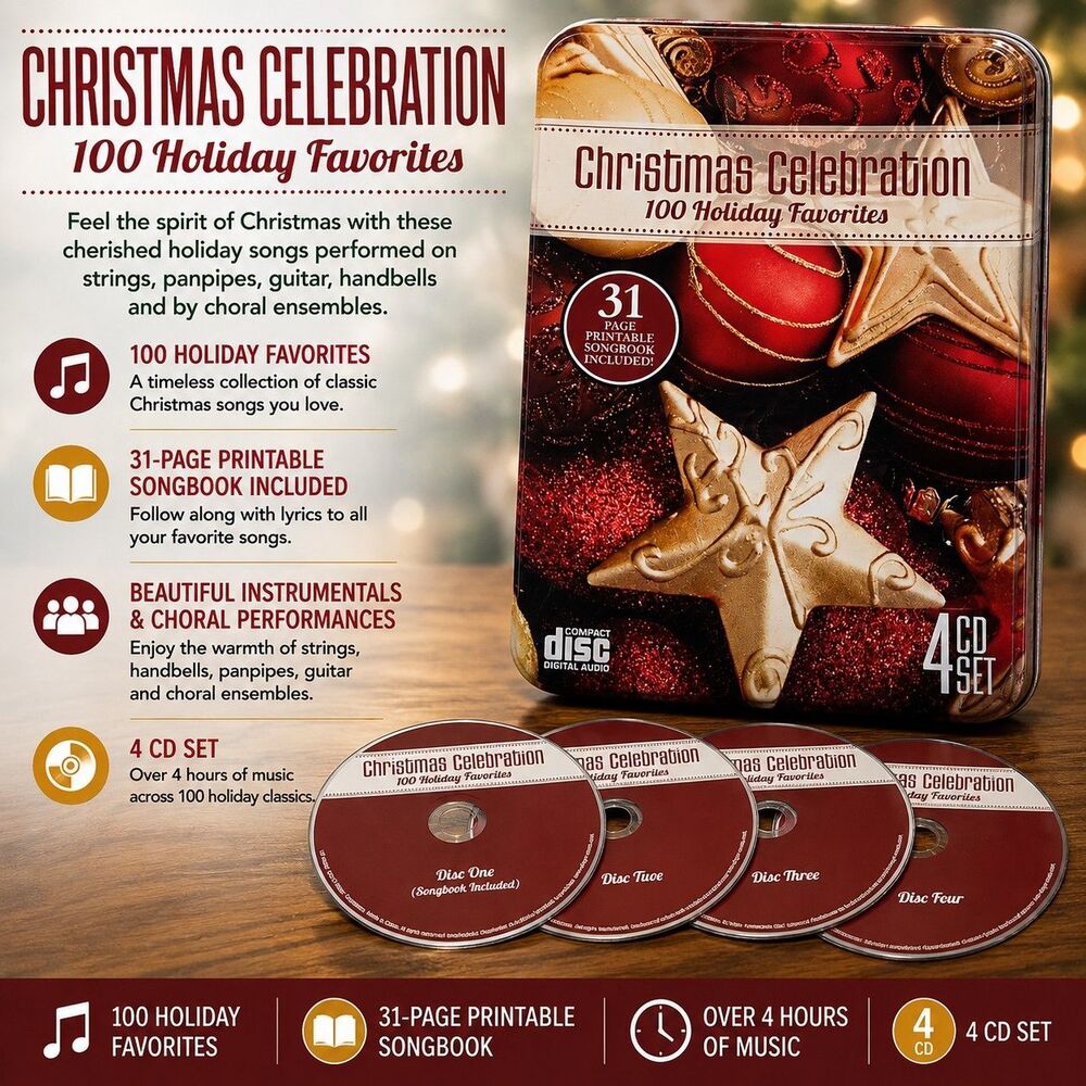 Christmas Celebration 100 Holiday Favorites 4 CD Set Metal Tin Complete